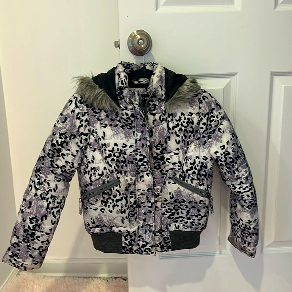Girls Rothschild M(10/12) leopard hooded winter coat